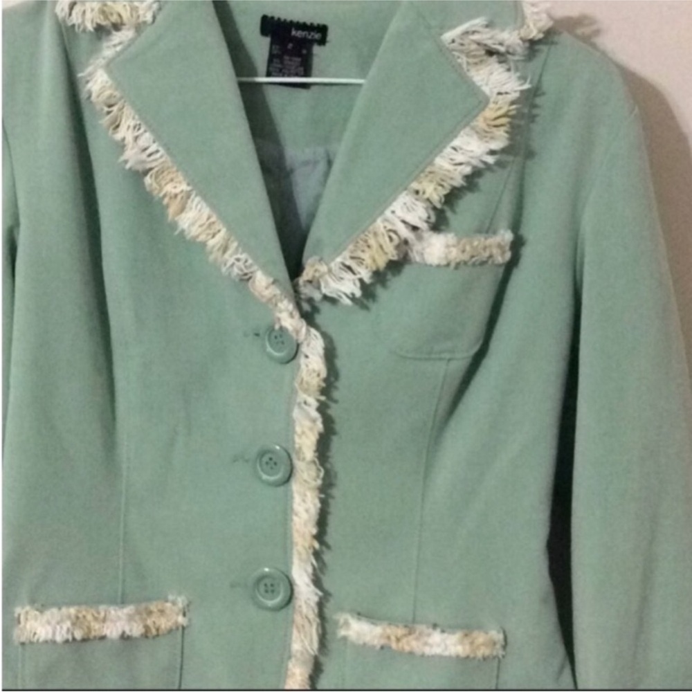 KENZIE Green Crop BLAZER With FRINGE Size 2 - Picture 3 of 10